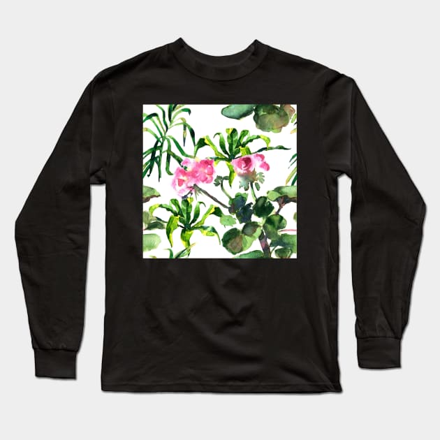 Seamless tropical flower Long Sleeve T-Shirt by Olga Berlet